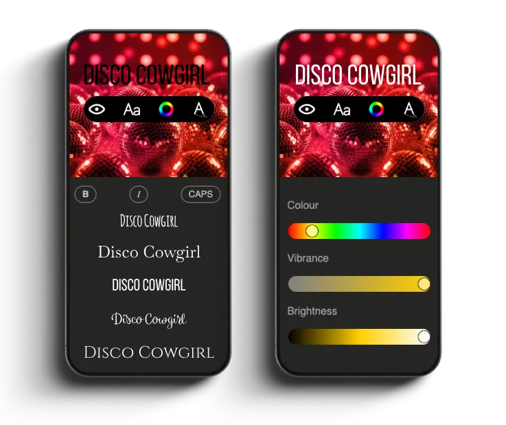 Screenshot of the Snaps photo album customisation screen for font selection