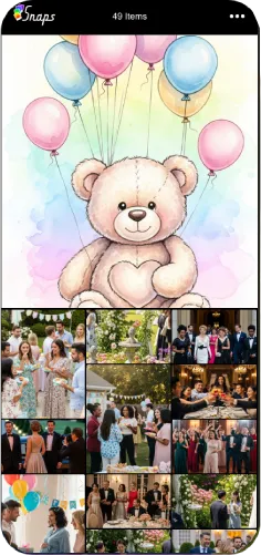 Screenshot of the Snaps guest gallery for a baby shower