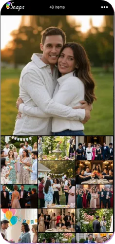 Screenshot of the Snaps guest gallery for a wedding